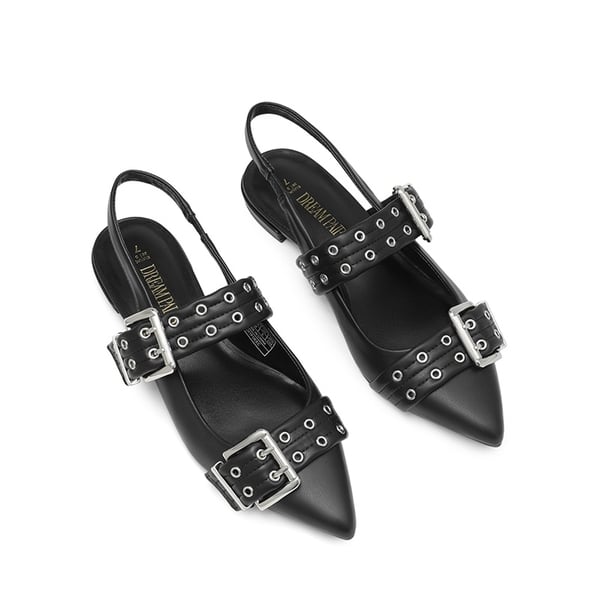 Buckle Straps Slingback Flats - BLACK - 5
